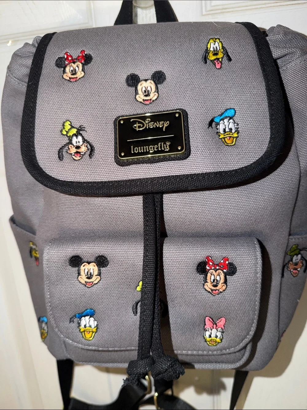 Disney Loungefly Gray Backpack with Embroidered Mickey & Friends